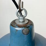 Suspension industrielle en émail bleu, années 1960