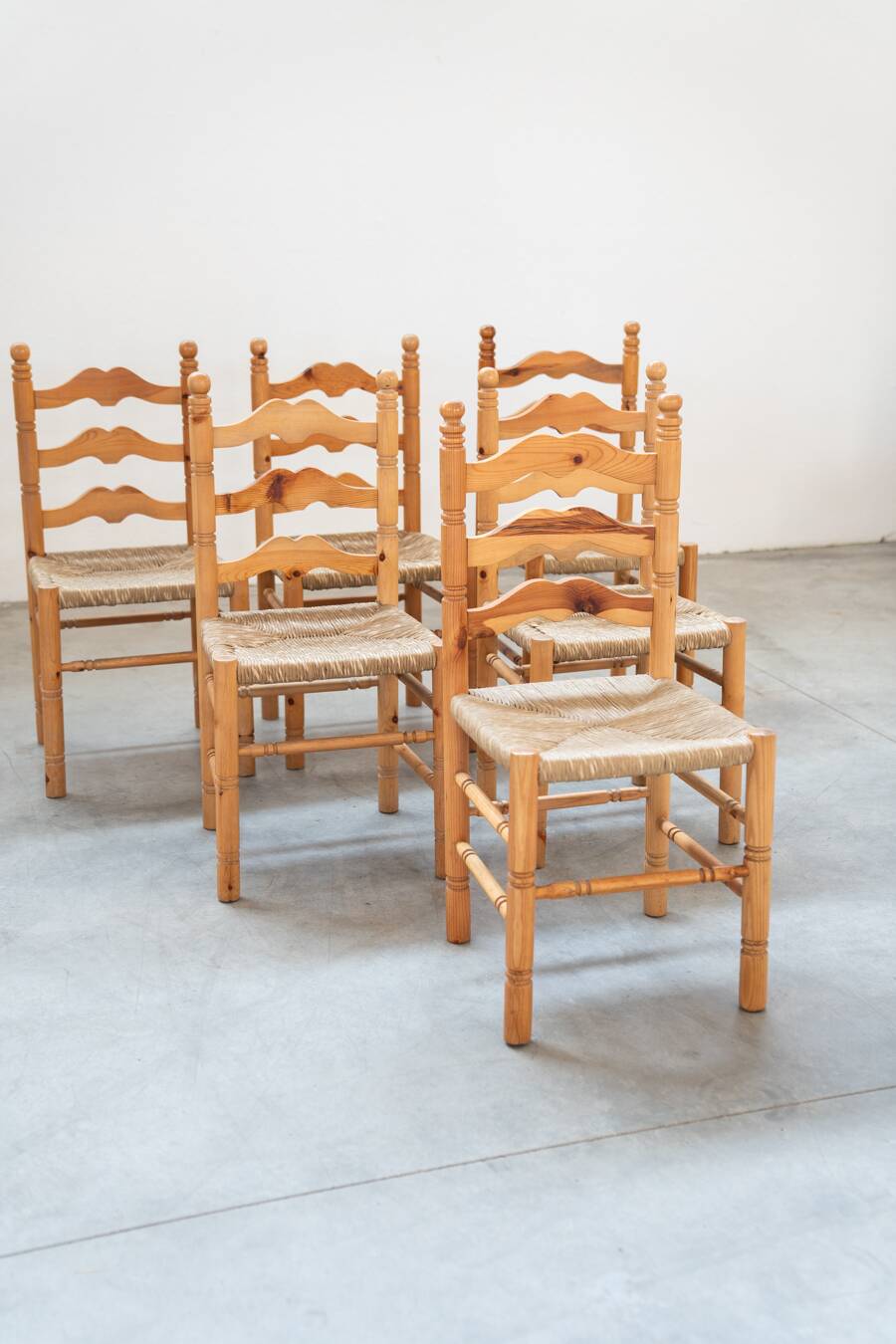 Rustic Friulian chairs with turned legs, set of 12, 1980-1990
