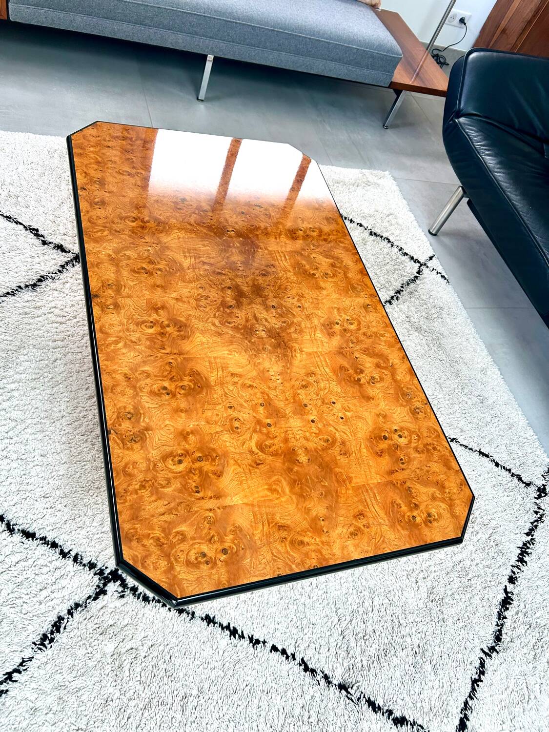 Roche Bobois elm burl coffee table, 1980