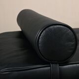 Scandinavian Daybed in Teak and Black Leather attributed to Horsens Møbelfa