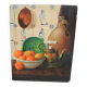 Old oil painting: still life with Dutch tiles