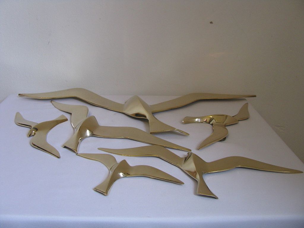 Wall Decoration Set 6 X Seagull / Swallow / Bird. Brass 70 / 80s