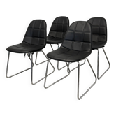 Lot de 4 chaises de salle à manger modernes en similicuir noir avec piètement luge chromé