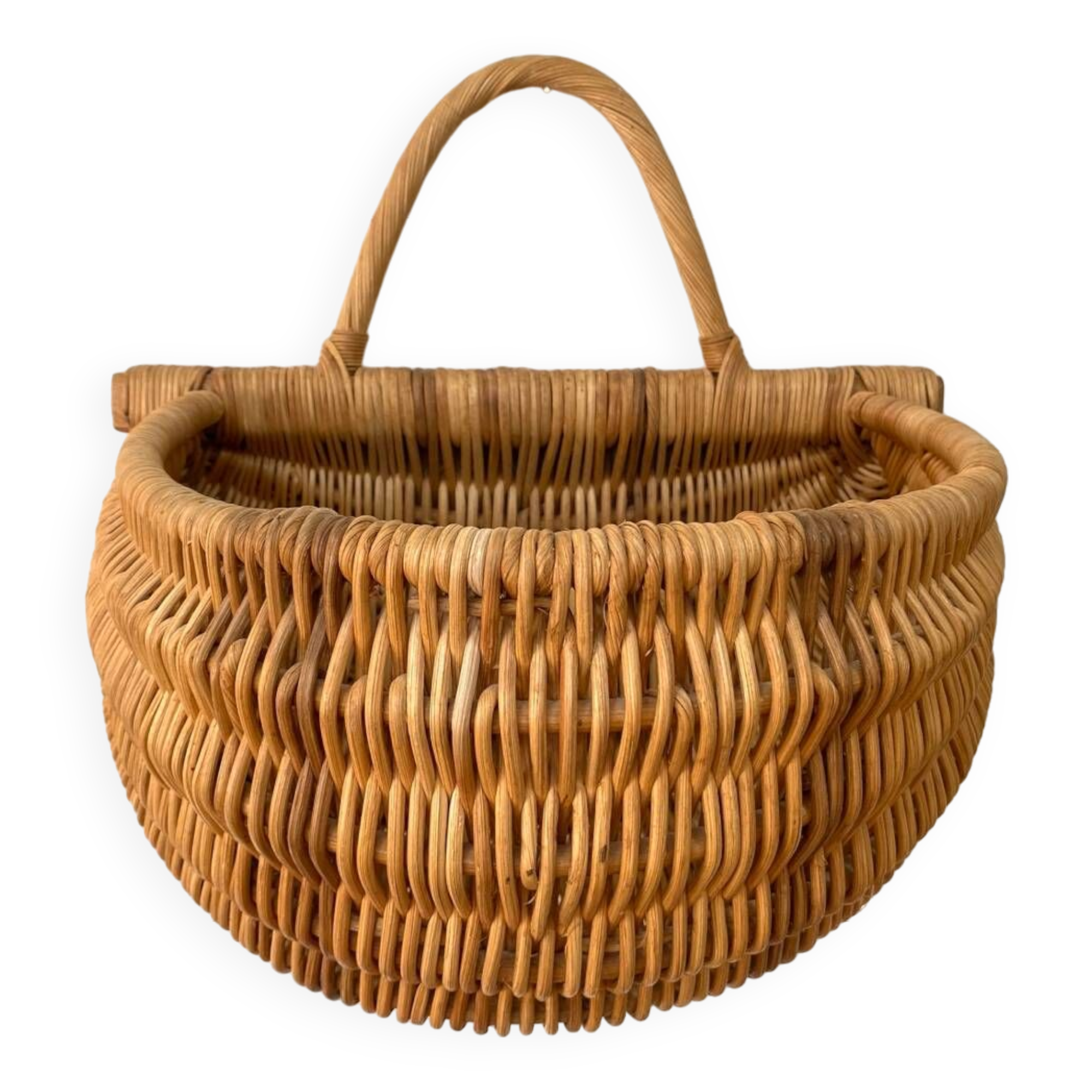 Large hanging wicker rattan basket - 1970s