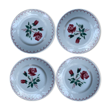 Set of 4 old red rose plates