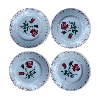 Set of 4 old red rose plates