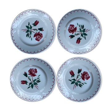 Set of 4 old red rose plates