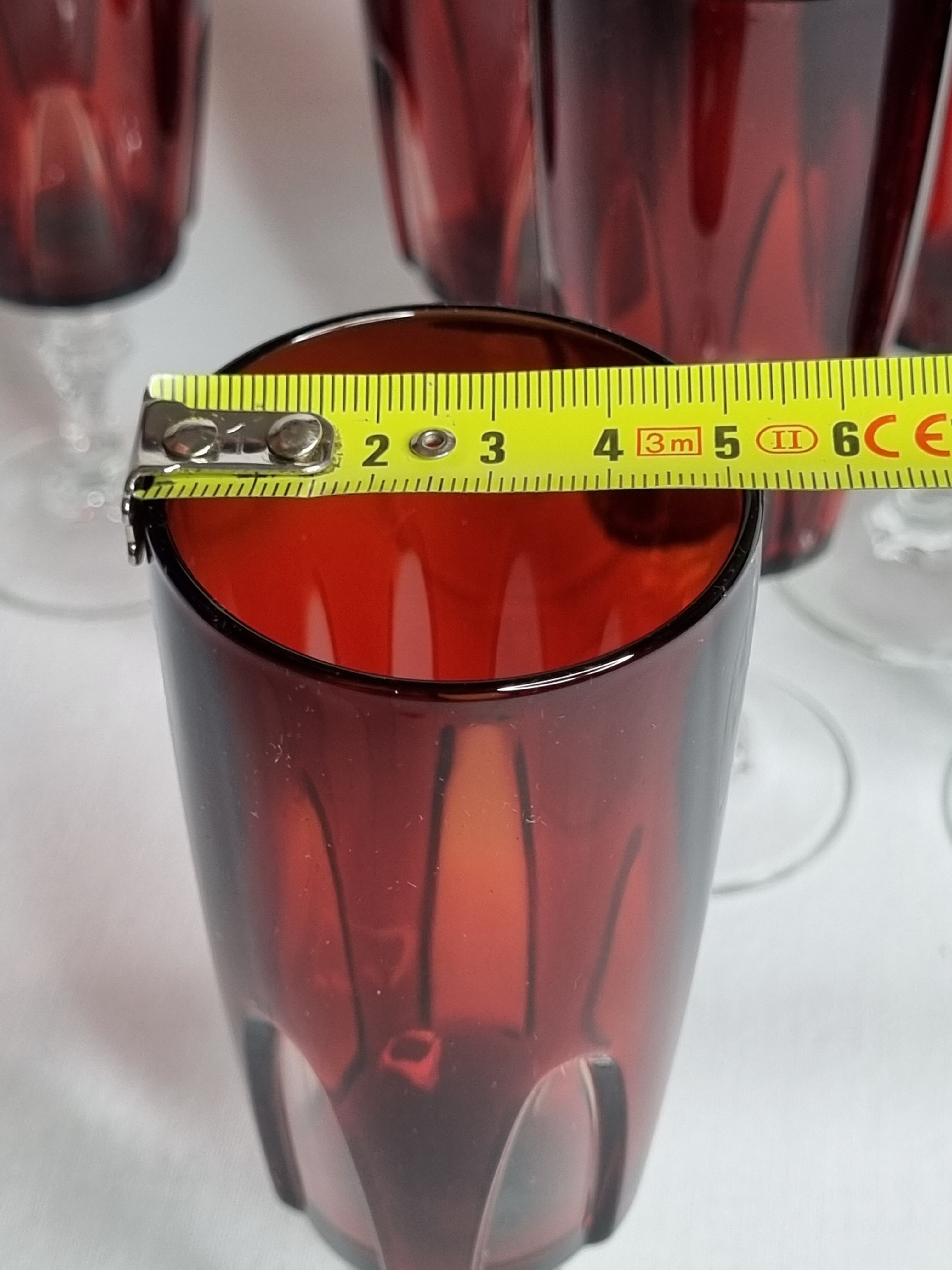 Set of 6 champagne flutes "rubies" luminarc vintage, 70s