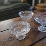 Trio of antique openwork pressed glass bowls – France, 1920–1940