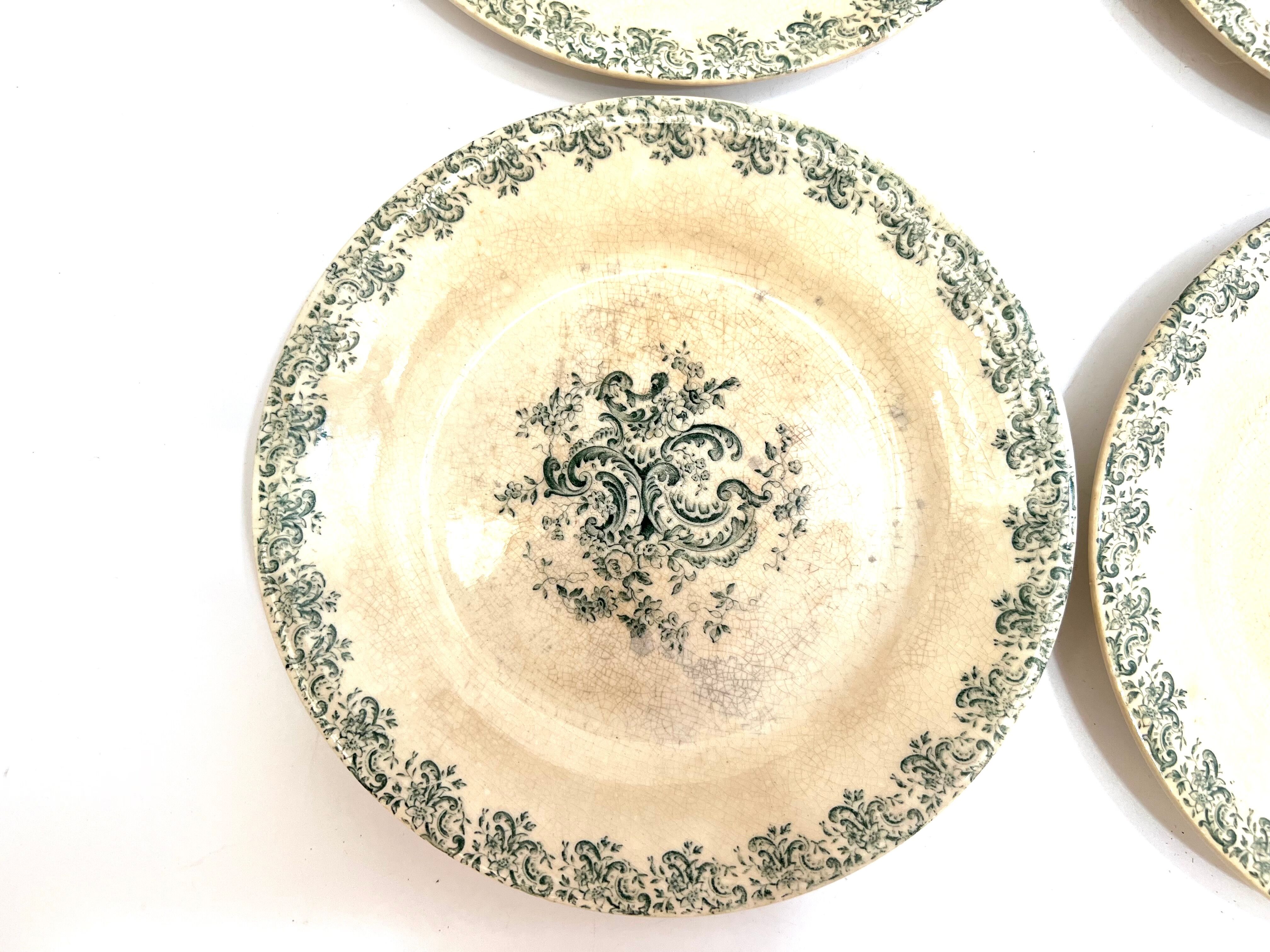 Old dessert plates Gien model Louis XV iron earth