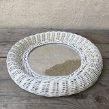 Old white rattan mirror 60  - 38x38cm