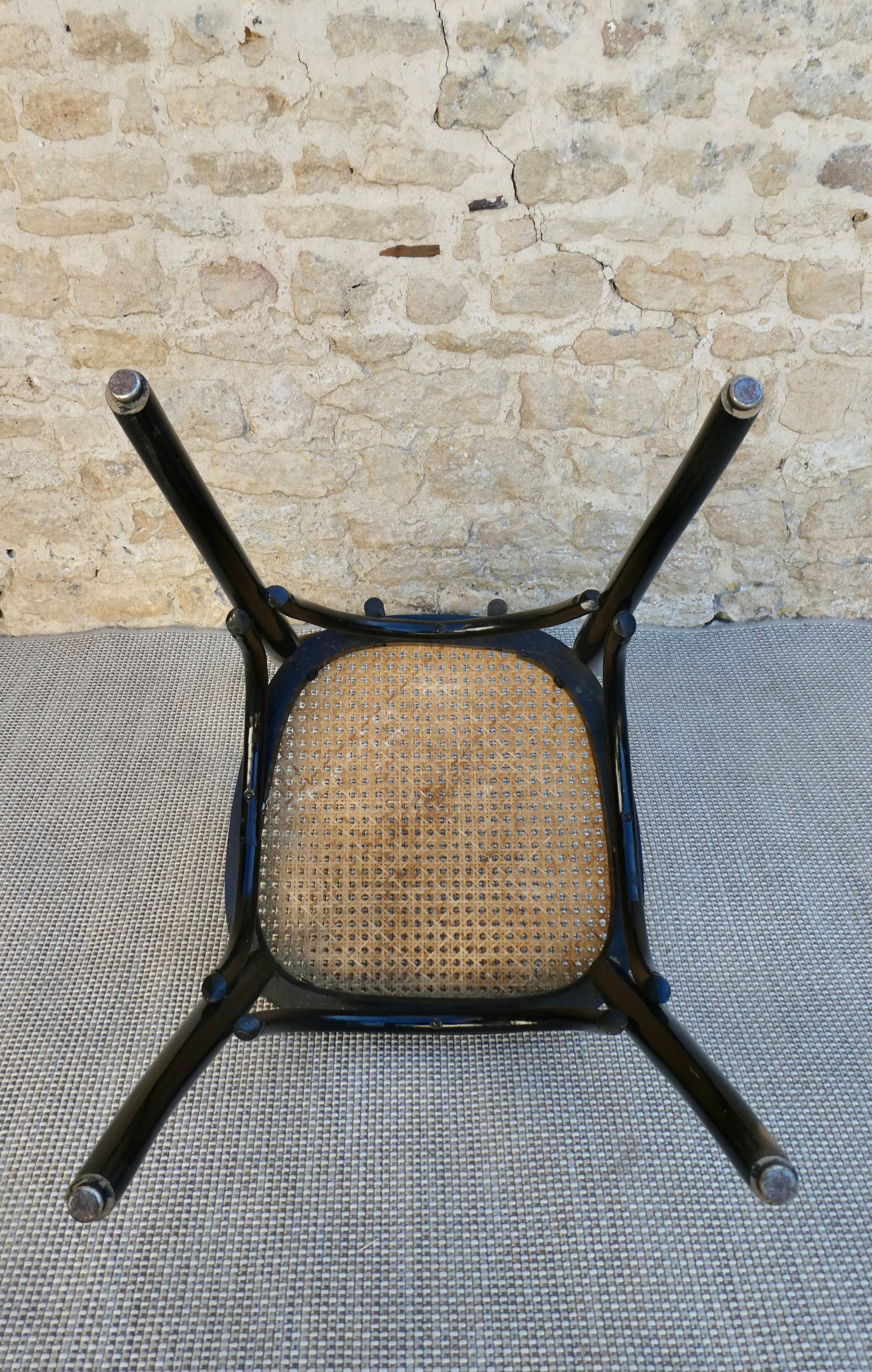 Bistro chair in black lacquered wood and seat in cannage