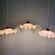 Art Deco trio of suspensions in coloured frilled opaline, 1920-30.