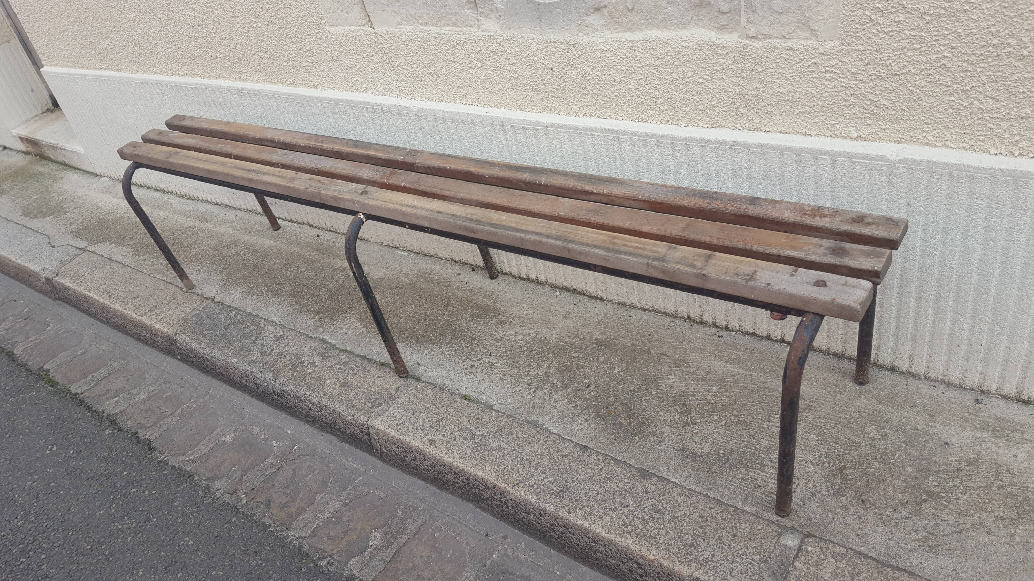 School bench wood and vintage metal