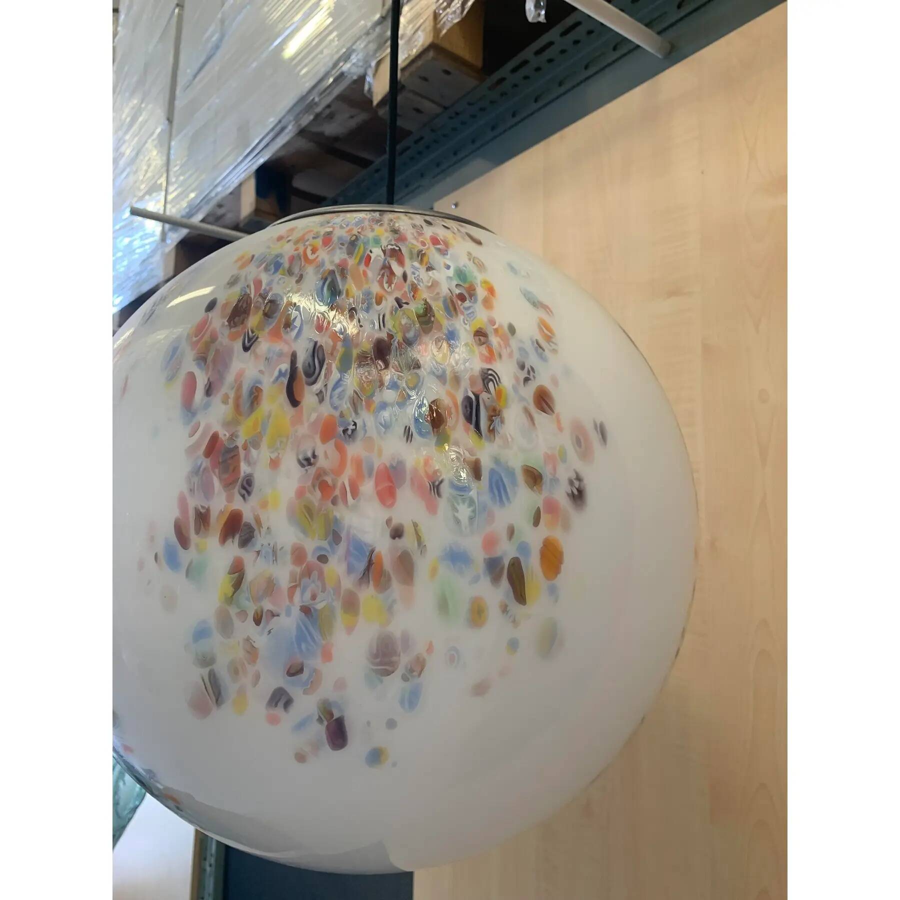 Contemporary Murano-Style Milky-White Glass Sphere with Multicoloured Murrine