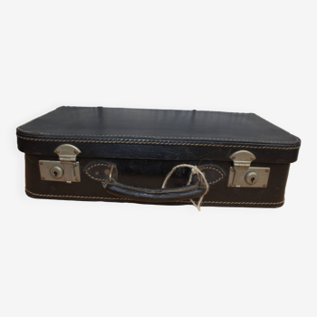 Vielle valise en cuir noir 40 cm large