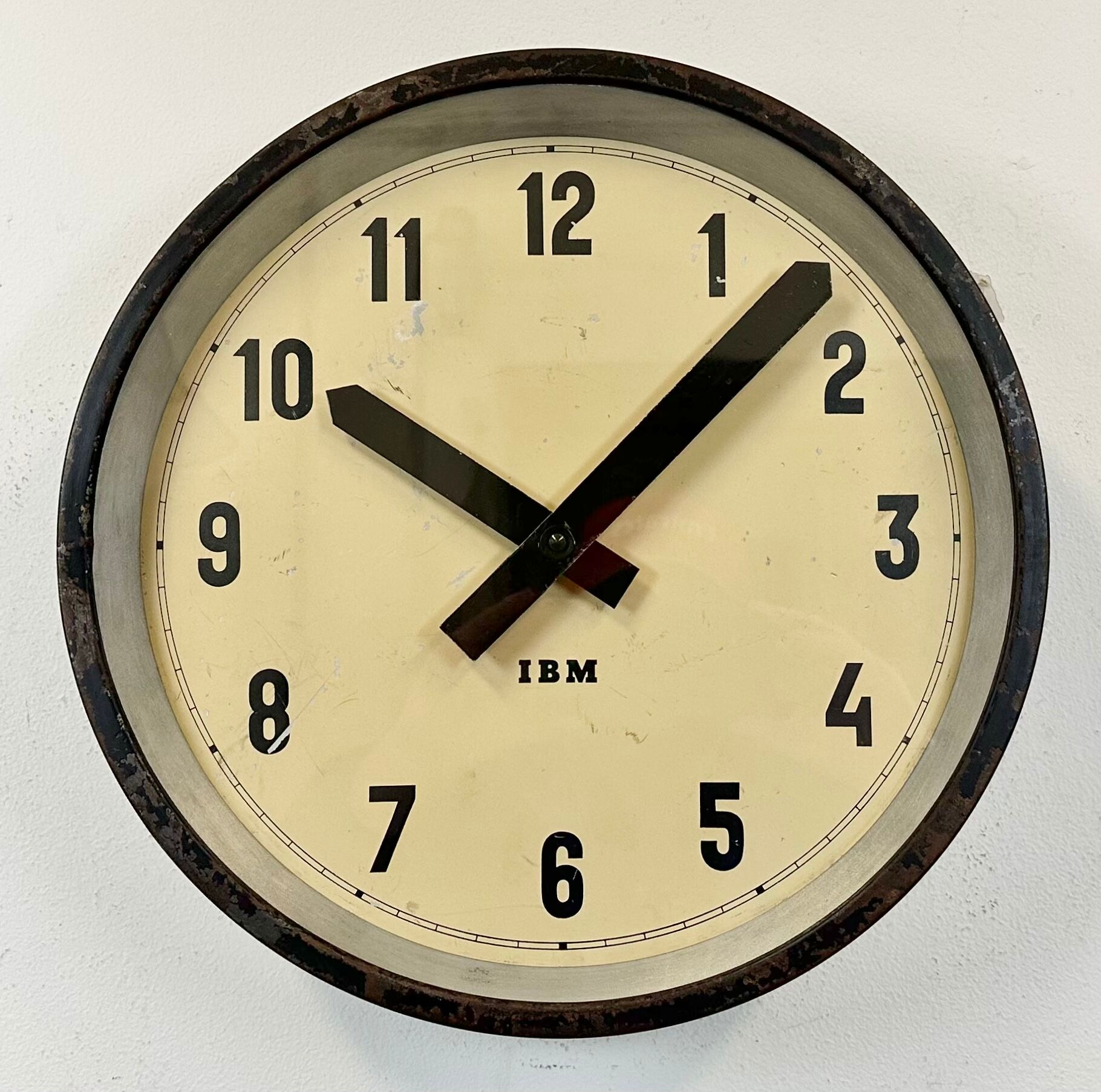 Black industrial factory wall clock from IBM, 1950s