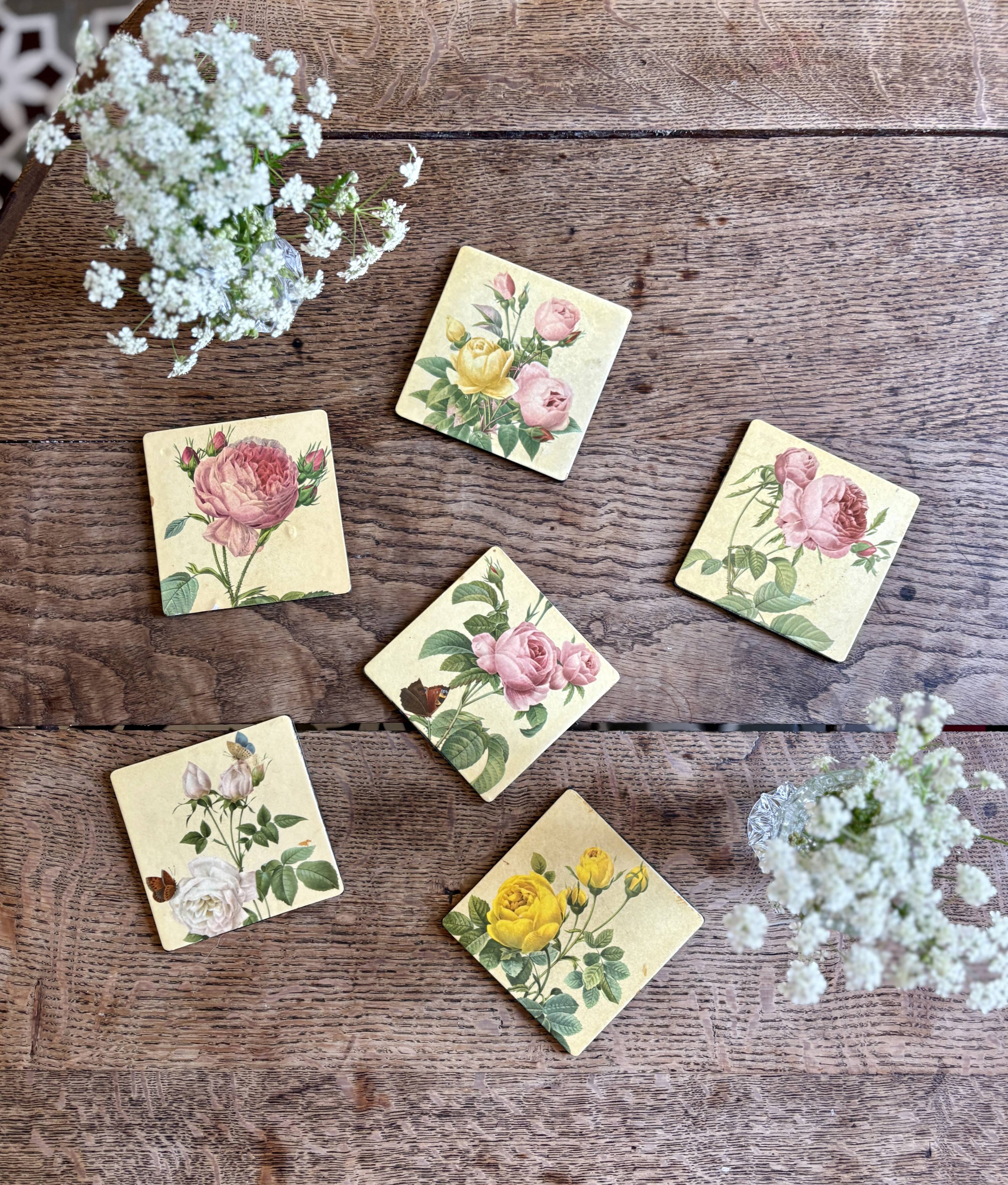 6 dessous de verre vintage décor Redouté