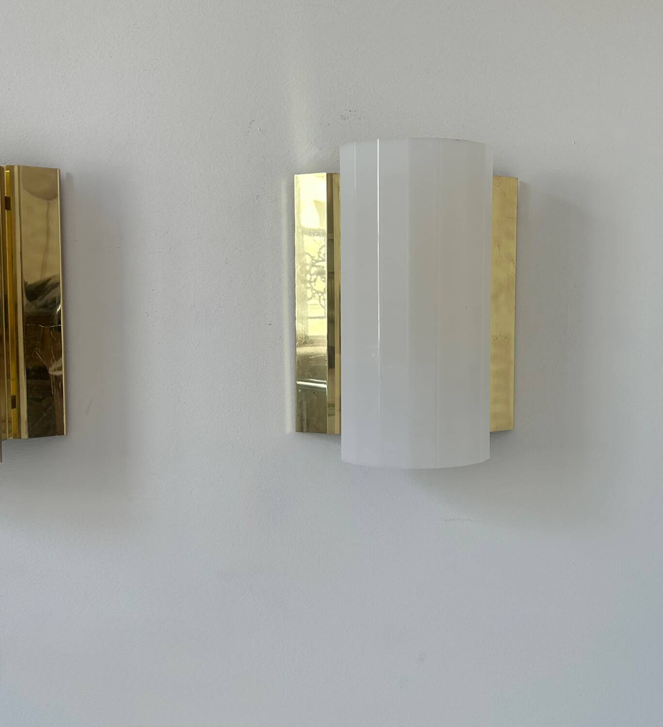 Pair of brass and perspex wall lights, Fagerhult Sweden 1970