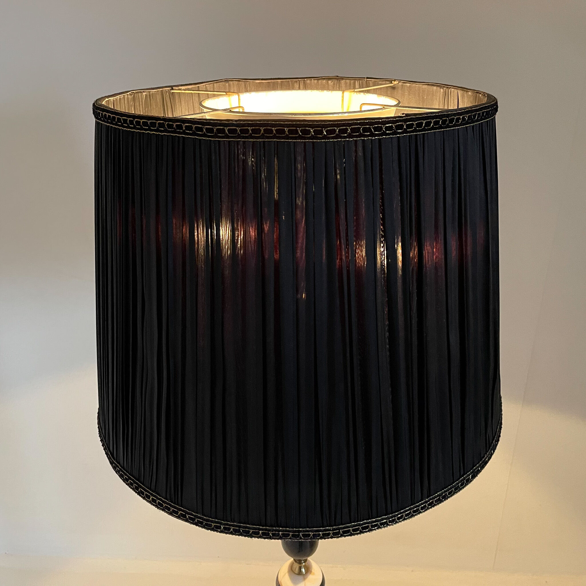 Brass, onyx & ebonized wood floor lamp, italy 1950