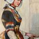 Tableau, oil on canvas "Portrait of a young woman in traditional costume" 19th century.