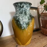 Vase vintage rétro Jaune Moutarde et Vert Éclatant - Oeuvre Texturée Fat Lava