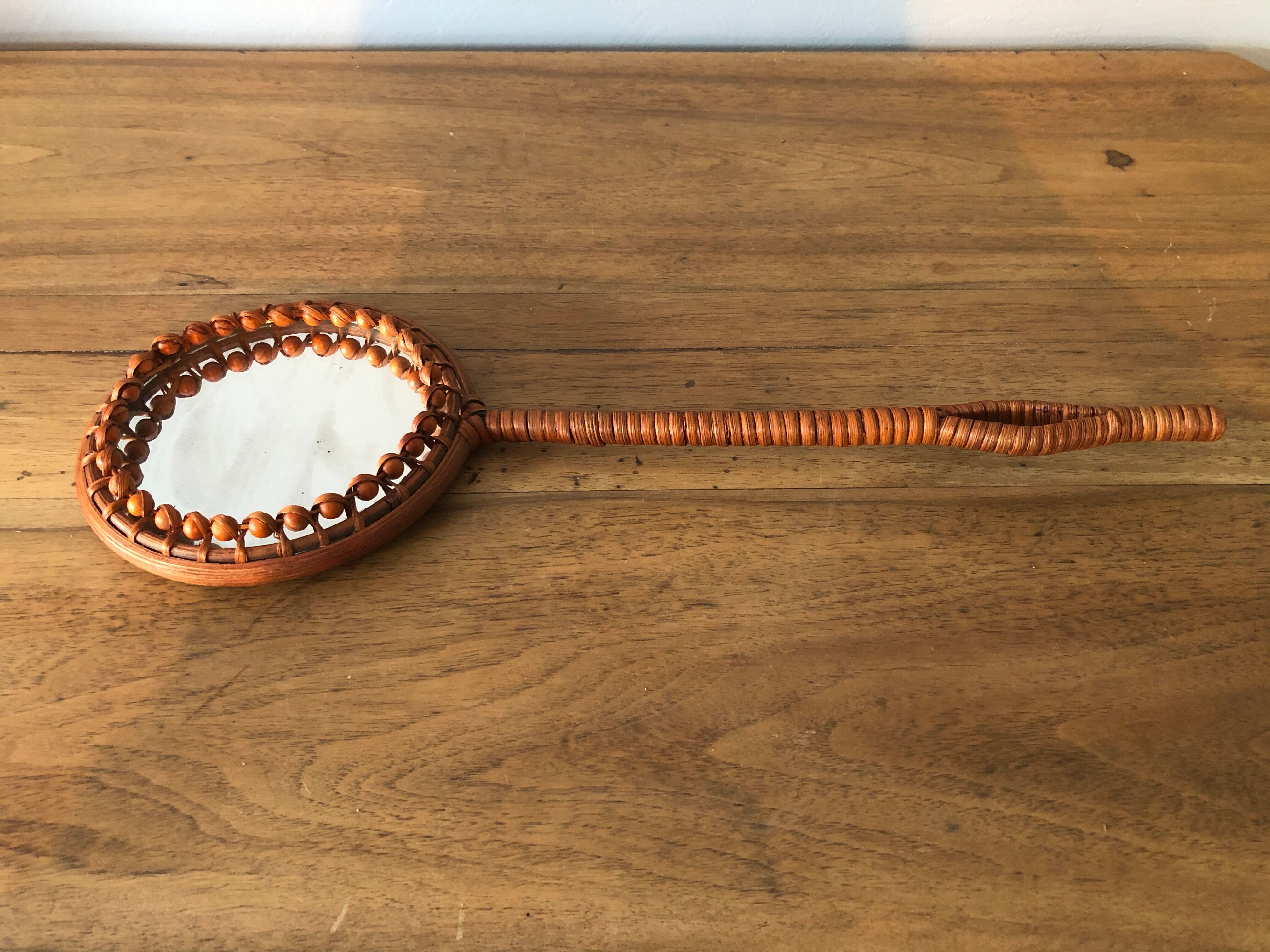 Vintage rattan mirror 16cm