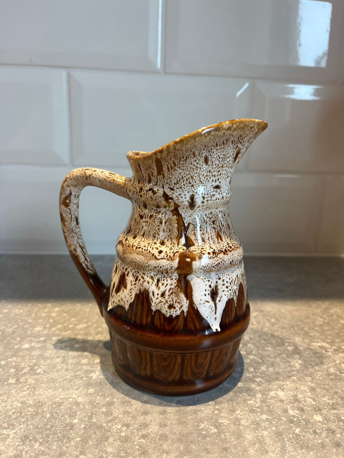 Vintage ceramic pitcher / jug - Speckled glaze effect and relief