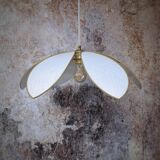 Flower suspension with metal structure and white linen petals