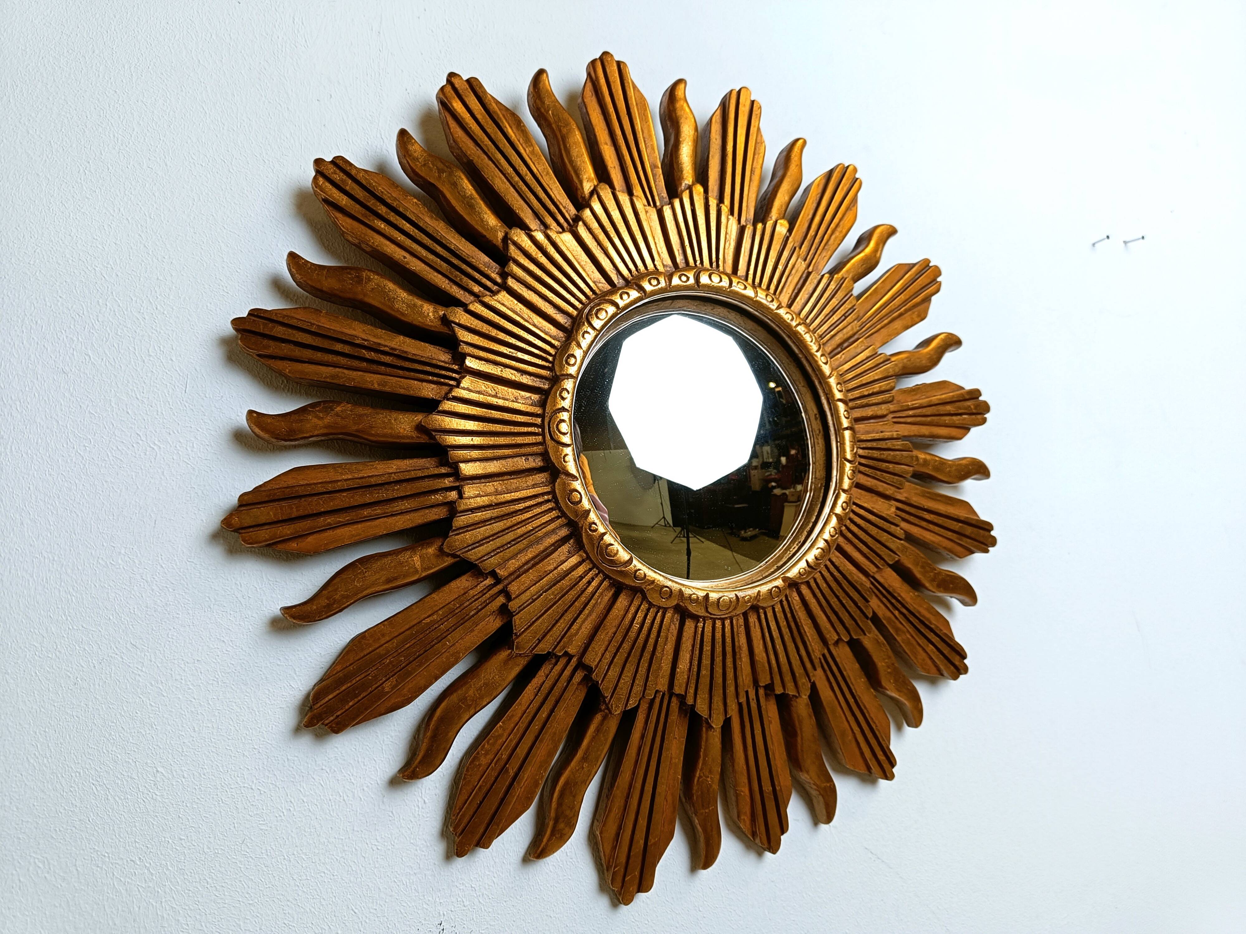 Miroir vintage doré soleil, années 1960