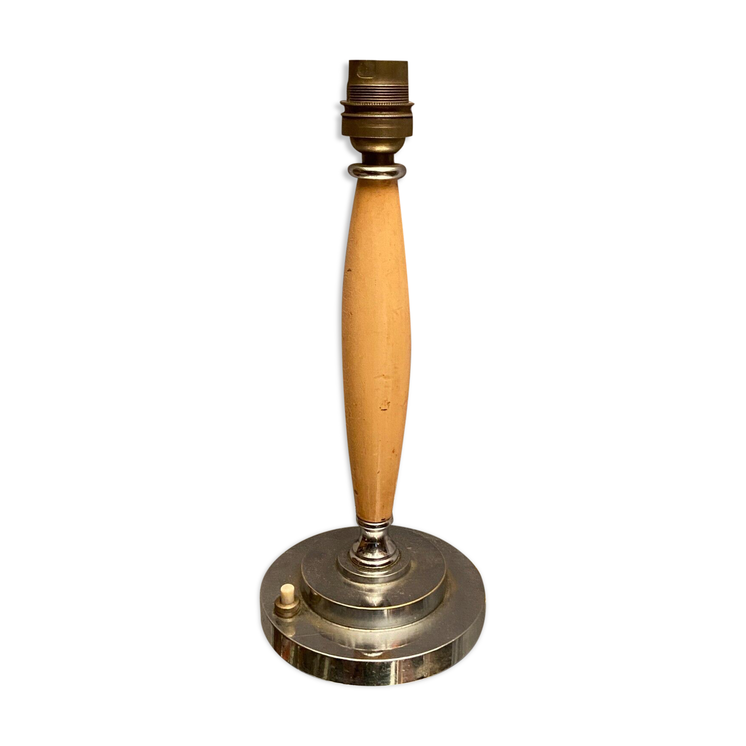 Wooden lamp foot on chromed metal frame design 1930-1950