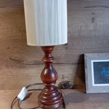 Vintage rustic chic wood table lamp with ecru thread shade