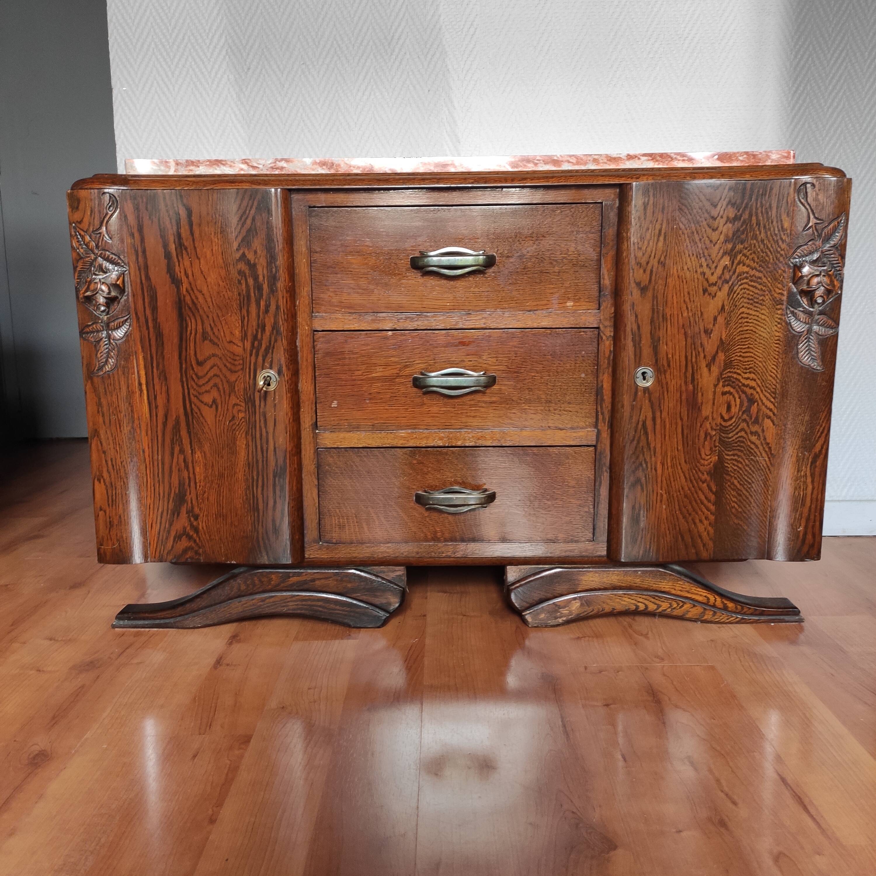 Oak art deco chest of drawers