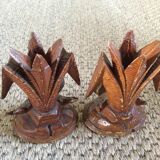 2 wooden candle holders
