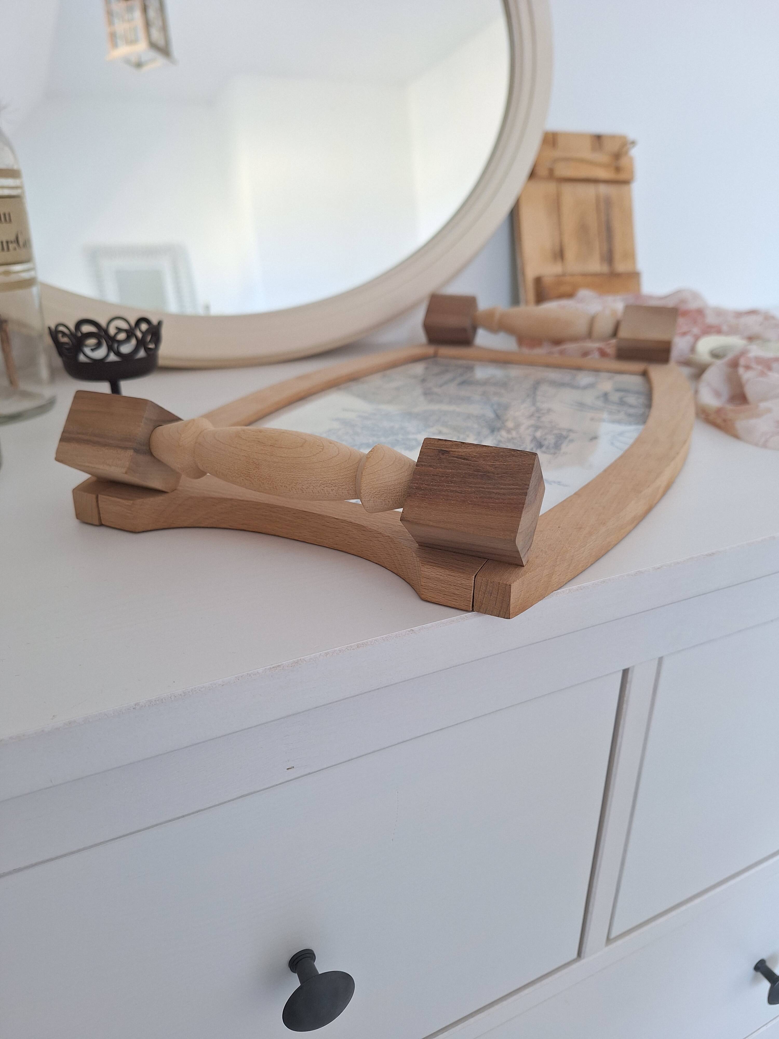 Wooden tray and blue toile de Jouy
