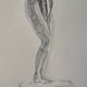 Painting signed watercolor monochrome sepia study statue “la Frileuse de Houdon”