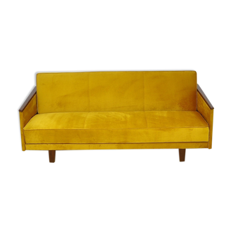 Mid-century yellow velvet sofa daybed, 1960s