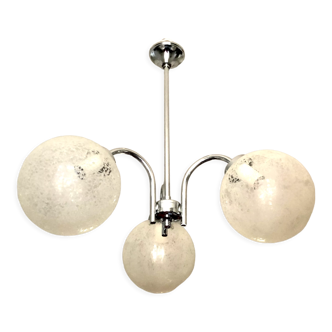 Design chandelier 3 globes blown glass granites 1970