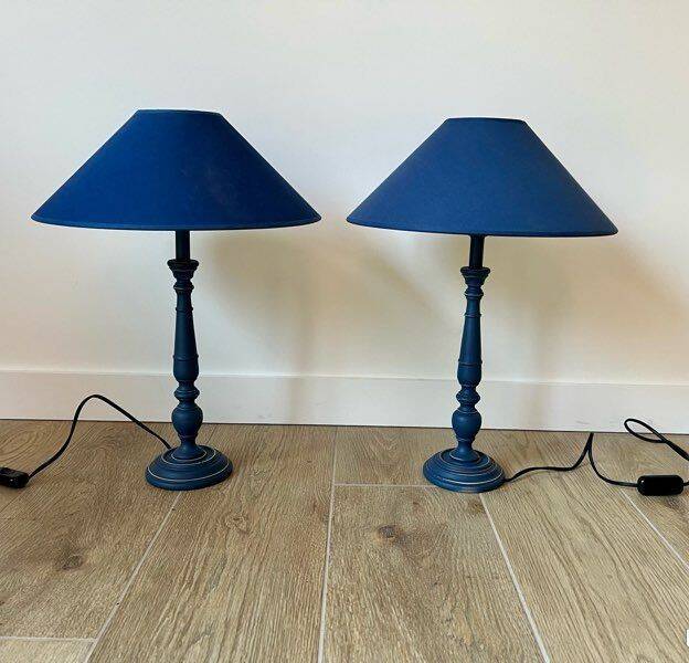 Pair of classic navy blue wooden lamps 57x25 very beautiful