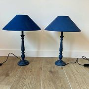 Pair of classic navy blue wooden lamps 57x25 very beautiful