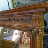 Old very large mirror Henri 2 wooden frame with columns beveled glass