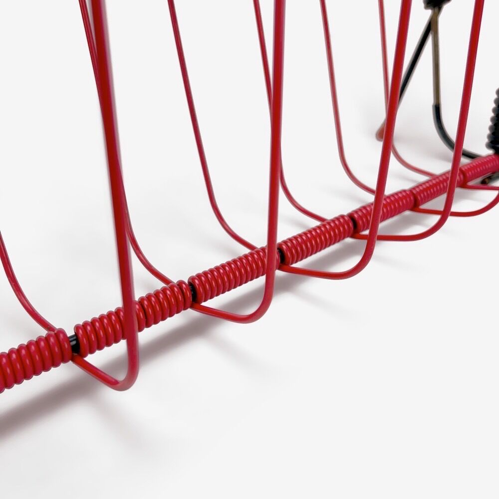 Vintage red metal and scoubidou thread magazine holder