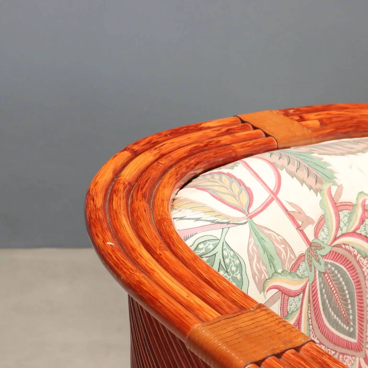 Red lacquered rattan and bamboo sofa from the 1980s.