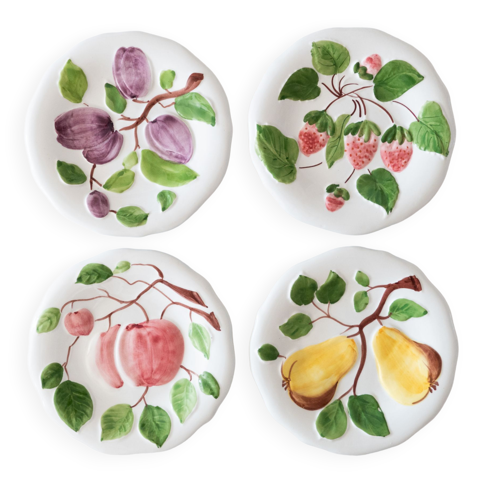 4 vintage plates in slurry fruit decoration