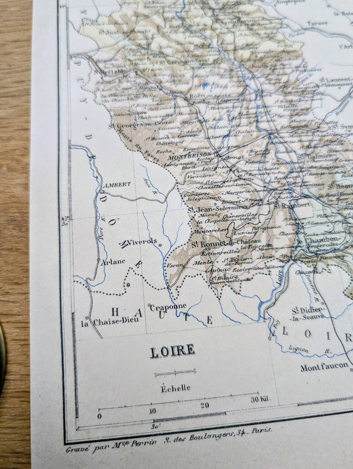 Carte de la Loire, imprimée en 1889.