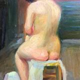 Robert Lemarriez. Nude from behind. Oil on panel, signed and framed.