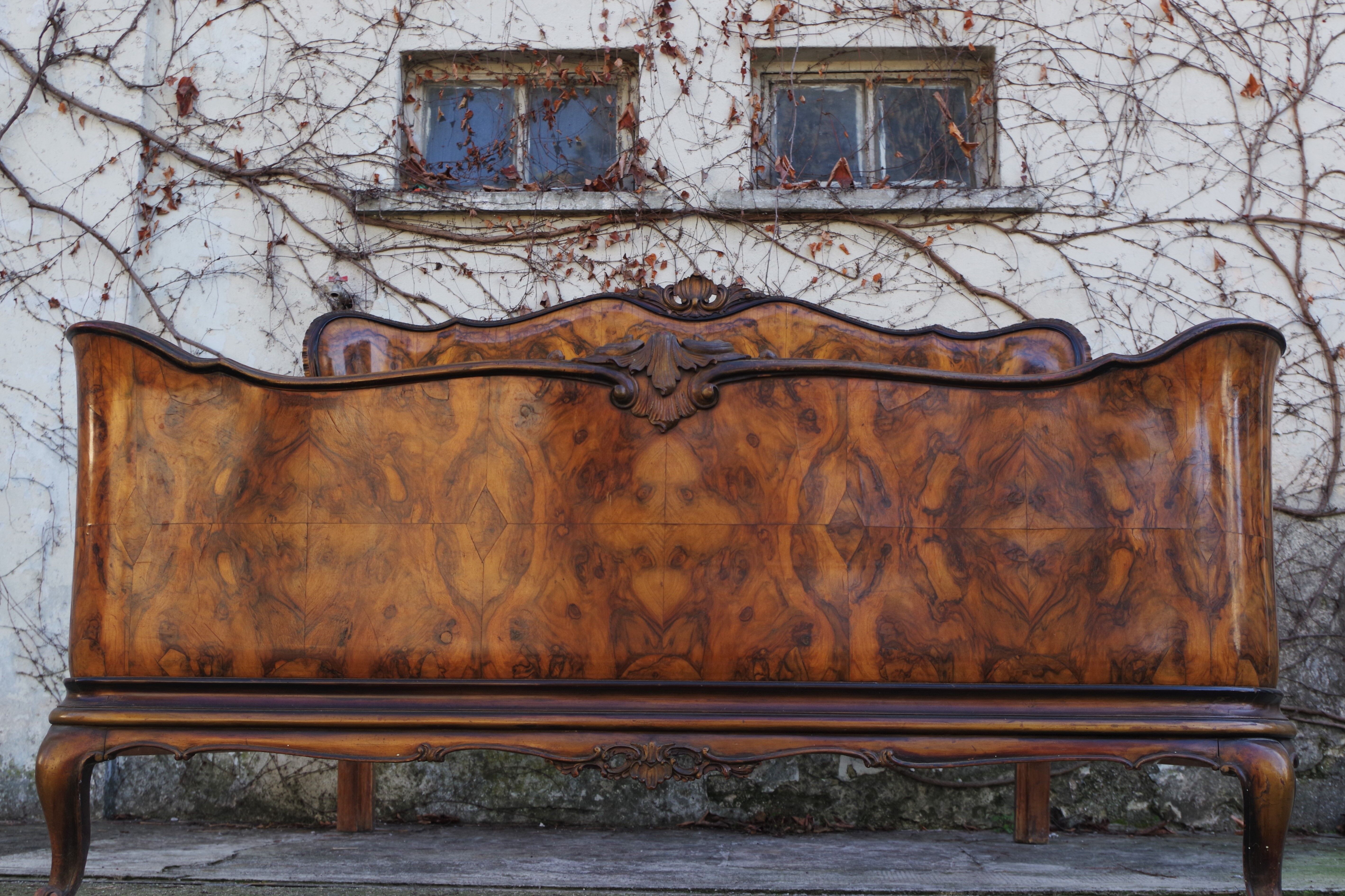 Rounded Walnut Burl Double Bed, 1950s