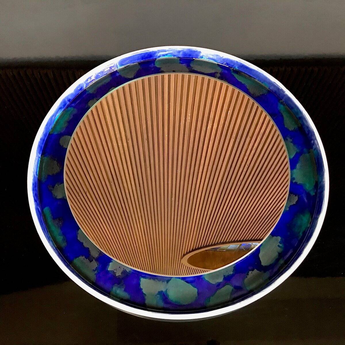 Hand-painted round ceramic art wall mirror, Germany 1960s