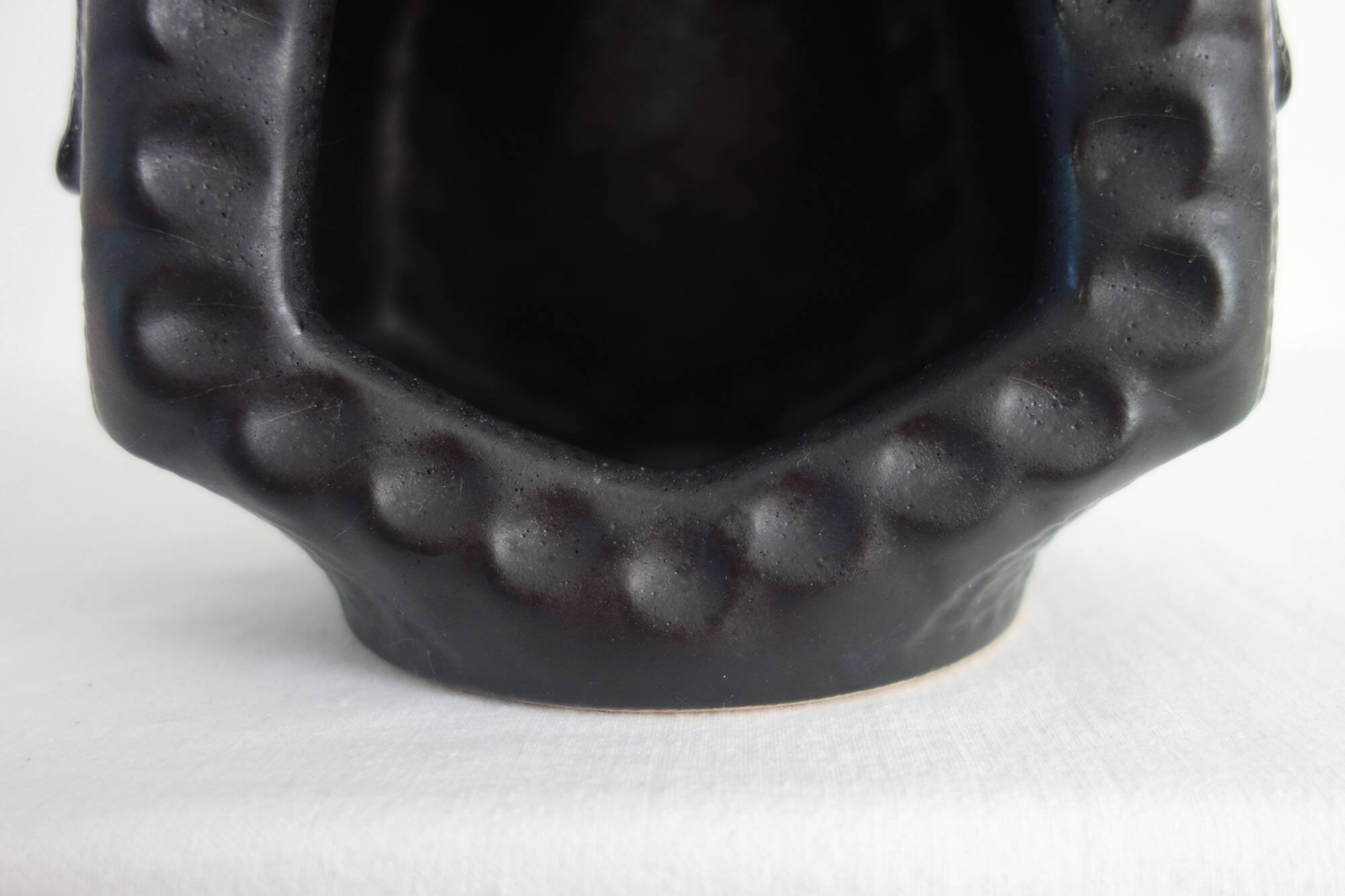 Bay Keramik orange-red and black candle holder from the 70s