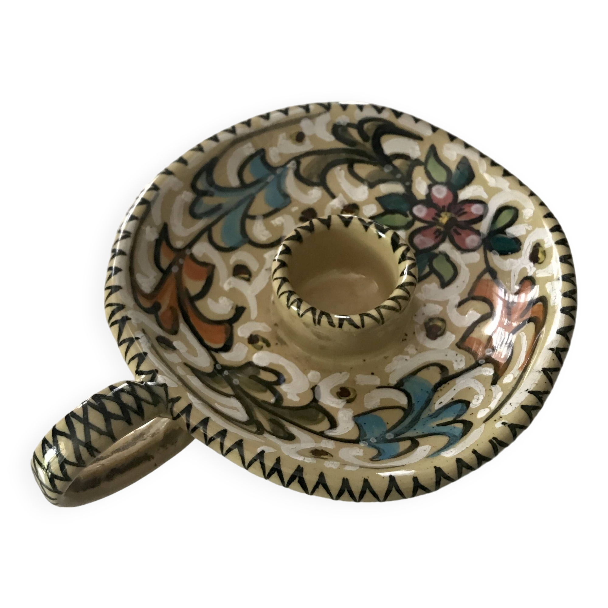 Ceramic handle candle holder Italy